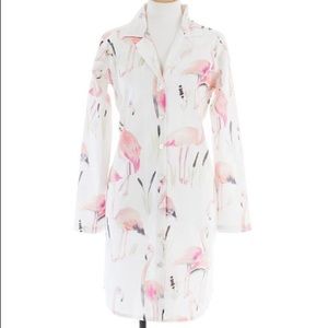 NWOT PINE CONE HILL FLAMINGOS Nightshirt Sleep Lounge Dress White Pink Small